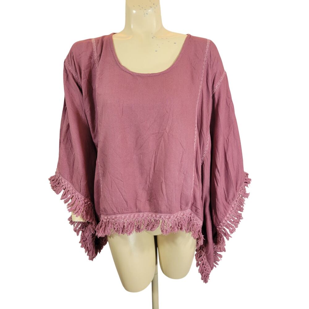 Earthbound Bohemian BOHO Hippie Chick Fringe Blouse One Size Mauve Pink OS‎